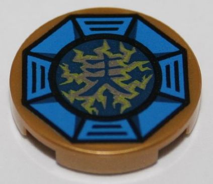 LEGO 14769pb066 Tile, Round 2 x 2 with Bottom Stud Holder with Airjitzu Lightning Symbol in Blue Octagon Pattern - Main Product Image