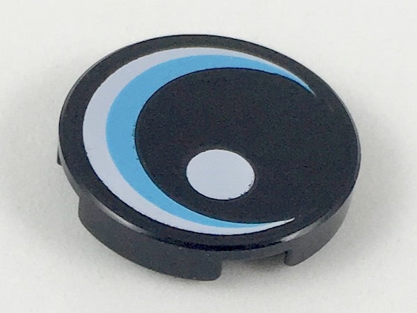 LEGO 14769pb242 Tile, Round 2 x 2 with Bottom Stud Holder with Large Eye with White Glint and Medium Azure Iris Pattern - Main Product Image