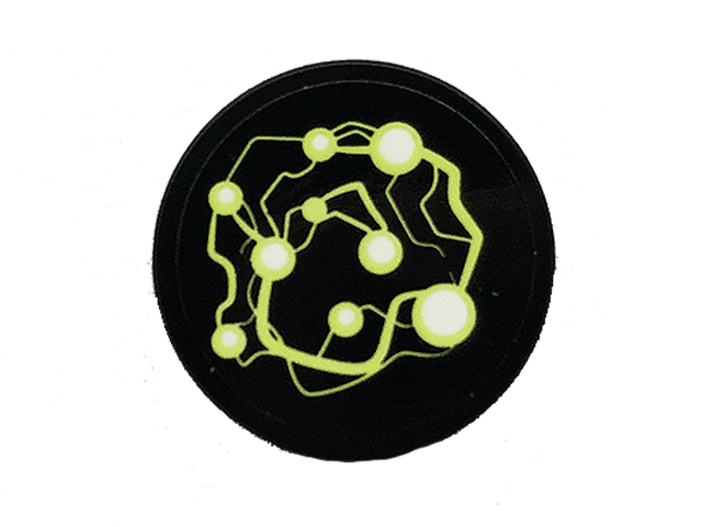 LEGO 14769pb309 Tile, Round 2 x 2 with Bottom Stud Holder with Lime Energy Pattern (Sticker) - Set 70418 - Main Product Image