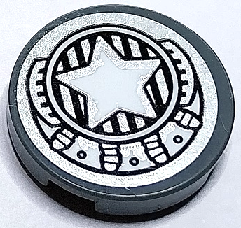 LEGO 14769pb648 Tile, Round 2 x 2 with Bottom Stud Holder with Silver Engine, Black Grille and White Star in Circle Pattern (Sticker) - Set 70429 - Main Product Image