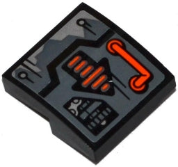 LEGO 15068pb079 Slope, Curved 2 x 2 x 2/3 with Orange Handle, Orange and  Arrow and Open Hatch with Sprockets and Chain Pattern (Sticker) - Set 70601 - Main Product Image