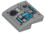 LEGO 15068pb260 Slope, Curved 2 x 2 x 2/3 with Medium Azure Pipe and Container, Dark Purple Fluid and Switch on Silver Background Pattern (Sticker) - Set 70433 - Main Product Image