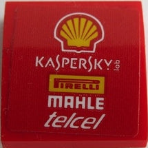LEGO 15068pb341 Slope, Curved 2 x 2 x 2/3 with Shell Logo, &#39;KASPERSKY lab&#39;, Pirelli Logo, &#39;MAHLE&#39;, and &#39;telcel&#39; Pattern (Sticker) - Set 75879 - Main Product Image