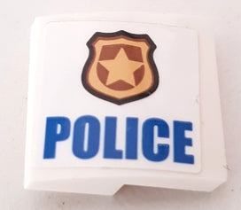 LEGO 15068pb413R Slope, Curved 2 x 2 x 2/3 with Gold Badge and Blue 'POLICE' Pattern Model Right Side (Sticker) - Set 60140 - Main Product Image