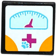 LEGO 15210pb135 Road Sign 2 x 2 Square with Open O Clip with Magenta Cross, Animal Paw and Weight Scale Pattern (Sticker) - Set 41085 - Main Product Image