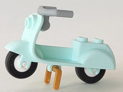 LEGO 15396c01 Scooter with Pearl Gold Stand, Light Bluish Gray Angular Handlebars, and White Wheels - Main Product Image