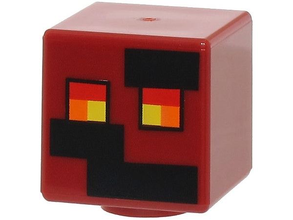 LEGO 19729pb020 Minifigure, Head, Modified Cube with Pixelated Black Rectangles and Red, Orange, and Yellow Eyes Pattern (Minecraft Magma Cube) - Main Product Image