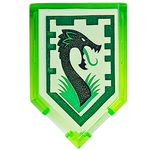 LEGO 22385pb012 Tile, Modified 2 x 3 Pentagonal with Nexo Power Shield Pattern - Jungle Dragon - Main Product Image