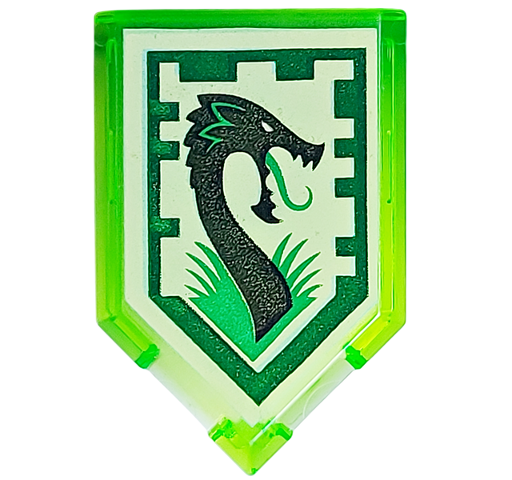 LEGO 22385pb012 Tile, Modified 2 x 3 Pentagonal with Nexo Power Shield Pattern - Jungle Dragon - Main Product Image
