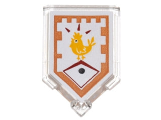 LEGO 22385pb014 Tile, Modified 2 x 3 Pentagonal with Nexo Power Shield Pattern - Chicken Power - Main Product Image