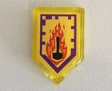 LEGO 22385pb047 Tile, Modified 2 x 3 Pentagonal with Nexo Power Shield Pattern - Flame Wreck - Main Product Image