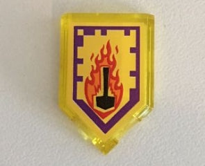LEGO 22385pb047 Tile, Modified 2 x 3 Pentagonal with Nexo Power Shield Pattern - Flame Wreck - Main Product Image