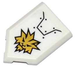 LEGO 22385pb057 Tile, Modified 2 x 3 Pentagonal with Armor Plates and Gold Lion Head Pattern (Sticker) - Set 70588 - Main Product Image