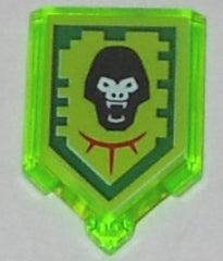 LEGO 22385pb058 Tile, Modified 2 x 3 Pentagonal with Nexo Power Shield Pattern - Gorilla Roar - Main Product Image