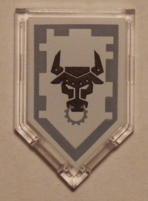 LEGO 22385pb076 Tile, Modified 2 x 3 Pentagonal with Nexo Power Shield Pattern - Metal Minotaur - Main Product Image