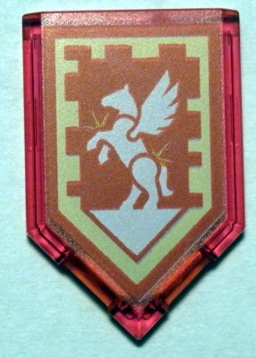 LEGO 22385pb083 Tile, Modified 2 x 3 Pentagonal with Nexo Power Shield Pattern - Silver Pegasus - Main Product Image