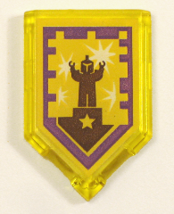 LEGO 22385pb104 Tile, Modified 2 x 3 Pentagonal with Nexo Power Shield Pattern - Standing Ovation - Main Product Image