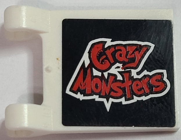 LEGO 2335pb215 Flag 2 x 2 Square with Red &#39;Crazy Monsters&#39; on Black Background Pattern on Both Sides (Stickers) - Set 8182 - Main Product Image