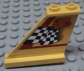 LEGO 2340pb002L Tail 4 x 1 x 3 with Black and White Checkered Flag, Red Line and Number 5 Pattern Model Left Side (Sticker) - Set 8225 - Main Product Image