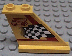 LEGO 2340pb002R Tail 4 x 1 x 3 with Black and White Checkered Flag, Red Line and Number 5 Pattern Model Right Side (Sticker) - Set 8225 - Main Product Image