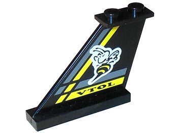 LEGO 2340pb012 Tail 4 x 1 x 3 with Bee,  &#39;VTOL&#39;, and Dark Gray and Yellow Stripes Pattern on Both Sides (Stickers) - Set 8222 - Main Product Image