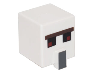 LEGO 23766pb001 Minifigure, Head, Modified Cube Tall with Raised Rectangle with Pixelated Dark Brown Unibrow, Red and Black Eyes, and Dark Bluish Gray Nose Pattern (Minecraft Iron Golem) - Main Product Image