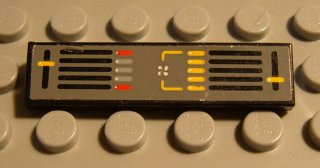 LEGO 2431pb0034 Tile 1 x 4 with Dark Gray Background, Yellow and  Controls Pattern (Sticker) - Set 8448 - Main Product Image