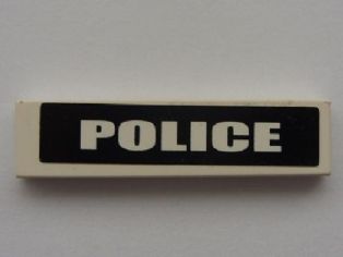 LEGO 2431pb0142 Tile 1 x 4 with  'POLICE' on Black Background Pattern (Sticker) - Sets 7237 / 7245-1 - Main Product Image