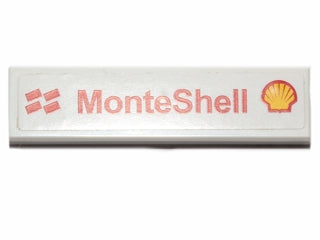 LEGO 2431pb0343 Tile 1 x 4 with Red &#39;MonteShell&#39; and Shell Logo Pattern (Sticker) - Set 30192 - Main Product Image