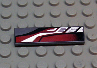 LEGO 2431px18 Tile 1 x 4 with Sleek Silver, Red and Black Pattern Model Left Side - Main Product Image