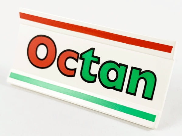 LEGO 2440pb005 Vehicle, Spoiler / Plow Blade 6 x 3 with Hinge with Red and Green Stripes and &#39;Octan&#39; Pattern - Main Product Image