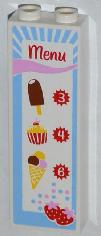 LEGO 2454pb076 Brick 1 x 2 x 5 with 'Menu', Ice Cream, Cupcake and Strawberries Pattern (Sticker) - Set 3061 - Main Product Image