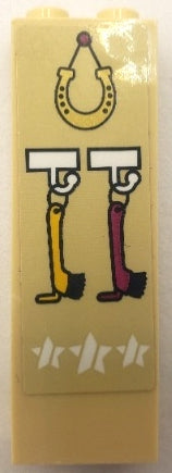 LEGO 2454pb247 Brick 1 x 2 x 5 with Gold Hanging Horseshoe, White Stars and Yellow and Magenta Brushes on Hooks Pattern (Sticker) - Set 41367 - Main Product Image