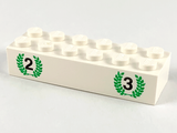LEGO 2456px1 Brick 2 x 6 with Black Number 2 and Number 3, Green Laurels Pattern - Main Product Image