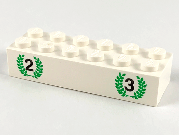 LEGO 2456px1 Brick 2 x 6 with Black Number 2 and Number 3, Green Laurels Pattern - Main Product Image