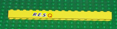 LEGO 2465pb03 Brick 1 x 16 with Black &#39;R.E.S.&#39; and Red &#39;Q&#39; on  Background Pattern (Sticker) - Set 6451 - Main Product Image