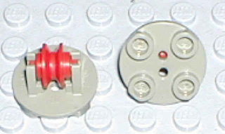 LEGO 2655c01 Plate, Round 2 x 2 Thin with Wheel Holder with Red Pulley Wheel (2655 / 3464) - Main Product Image