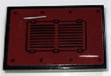 LEGO 26603pb258 Tile 2 x 3 with Black Vent and 2 White Scratches on Dark Red Background Pattern (Sticker) - Set 70424 - Main Product Image