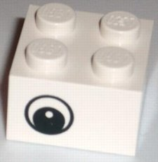 LEGO 3003pb026 Brick 2 x 2 with Black and White Eye Offset with Dot in Pupil Pattern on Opposite Sides - Main Product Image
