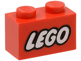 LEGO 3004pb007 Brick 1 x 2 with LEGO Logo Closed O Style White with Black Outline Pattern - Main Product Image