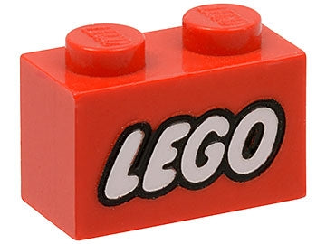 LEGO 3004pb007 Brick 1 x 2 with LEGO Logo Closed O Style White with Black Outline Pattern - Main Product Image