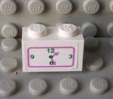 LEGO 3004pb082 Brick 1 x 2 with Dark Pink and Green Clock Pattern (Sticker) - Set 5895 - Main Product Image
