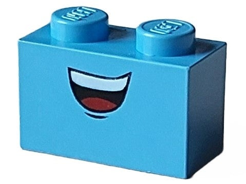 LEGO 3004pb102 Brick 1 x 2 with Open Mouth Smile with Top Teeth and Red Tongue, Chin Dimple Pattern (Cars Guido) - Main Product Image