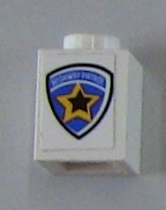 LEGO 3005pb015 Brick 1 x 1 with Highway Patrol Logo Pattern (Sticker) - Sets 6111 / 8665 - Main Product Image