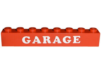 LEGO 3008pb021 Brick 1 x 8 with White 'GARAGE' Pattern - Main Product Image