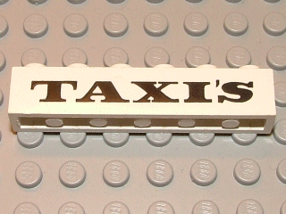 LEGO 3009pb091 Brick 1 x 6 with Black 'TAXI'S' Serif Bold Pattern - Main Product Image