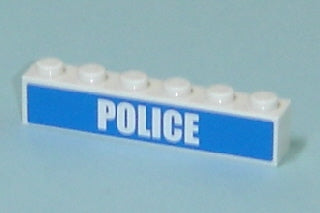 LEGO 3009pb123 Brick 1 x 6 with  'POLICE' Bold Narrow Font on Blue Pattern (Sticker) - Set 7743 - Main Product Image