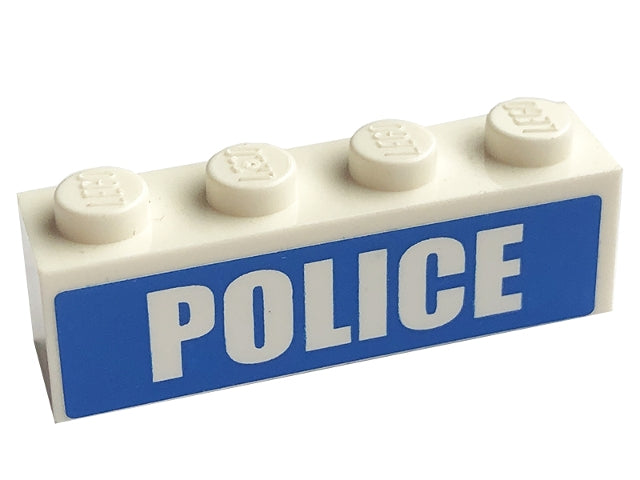 LEGO 3010pb103 Brick 1 x 4 with  'POLICE' Bold Font on Blue Background Pattern (Sticker) - Sets 7498 / 7743 - Main Product Image