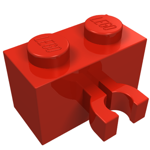 LEGO 30237a Brick, Modified 1 x 2 with Split U Clip Thick (Vertical Grip) in Red - Authentic LEGO Part