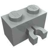 LEGO 30237a Brick, Modified 1 x 2 with Split U Clip Thick (Vertical Grip) in Light Gray - Authentic LEGO Part